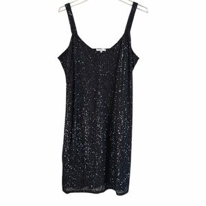 Maurices Black Sequin Strappy Dress MIDI Length Lined Size Large Stretch